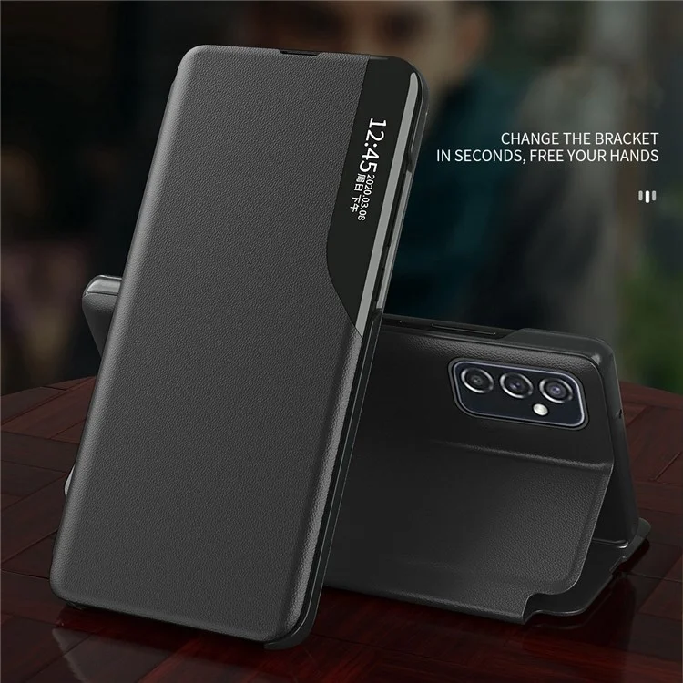 For Samsung Galaxy M23 5G/F23 5G View Window PU Leather Protective Cover Stand Design Phone Case - Black