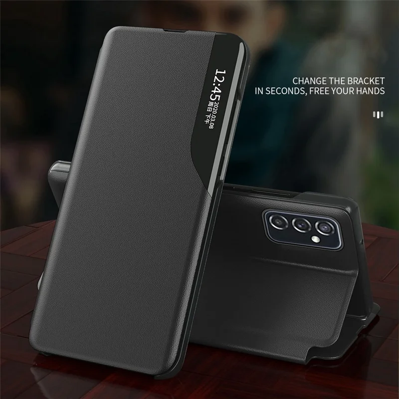 For Samsung Galaxy M23 5G/F23 5G View Window PU Leather Protective Cover Stand Design Phone Case - Green