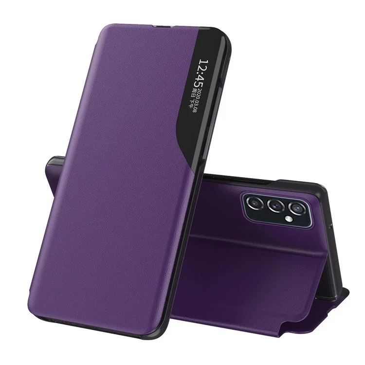 Für Samsung Galaxy M23 5G/F23 5G Ansichtfenster PU Lederschutz Cover Ständer Design Telefonhülle - Lila