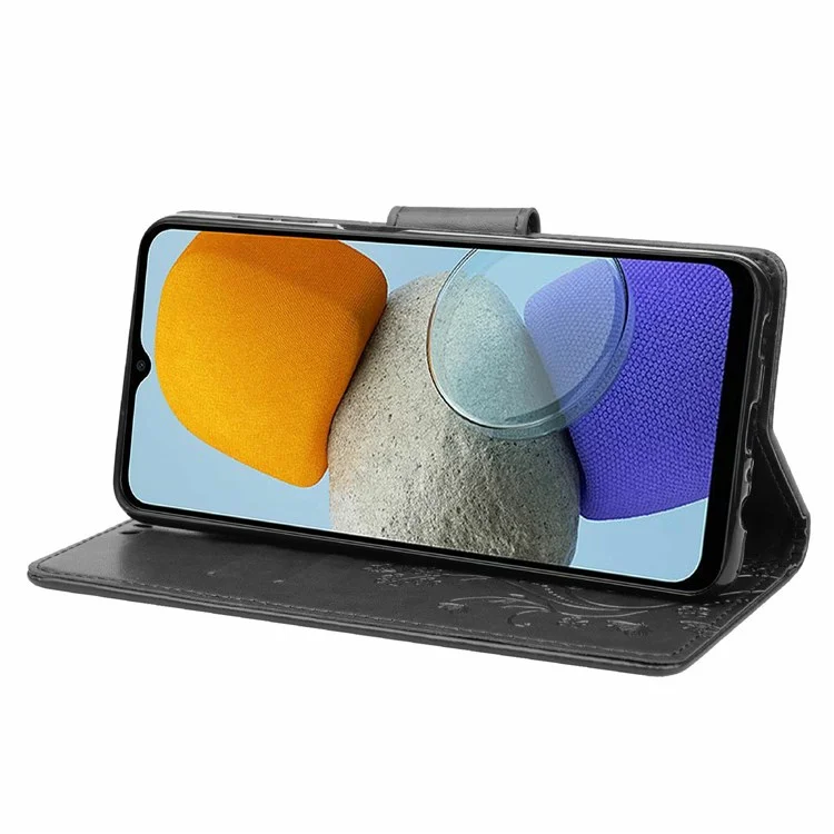Para Samsung Galaxy M23 5G/F23 5G PU Curra Butterfly Flor Impressa Caso Stand Design da Carteira Tampa de Telefone Protetora - Preto