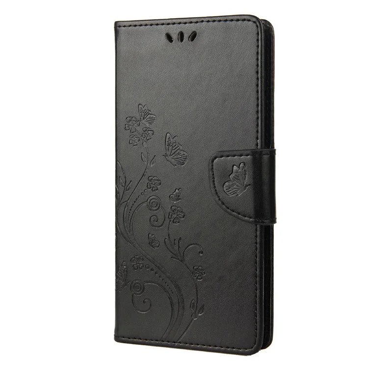 Para Samsung Galaxy M23 5G/F23 5G PU Curra Butterfly Flor Impressa Caso Stand Design da Carteira Tampa de Telefone Protetora - Preto