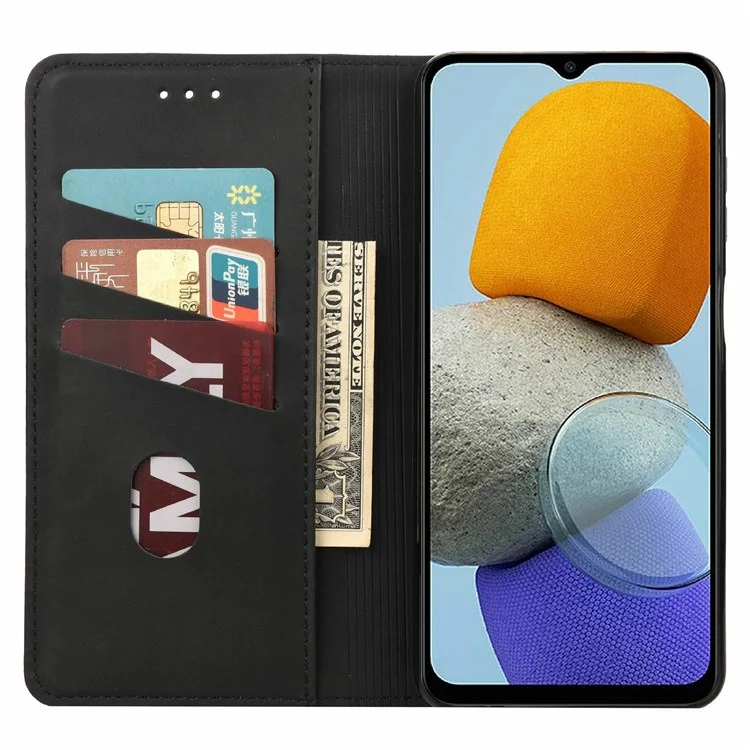 For Samsung Galaxy M23 5G/F23 5G Shockproof Phone Wallet Stand Cover Splicing Design PU Leather Anti-drop Case Shell - Black