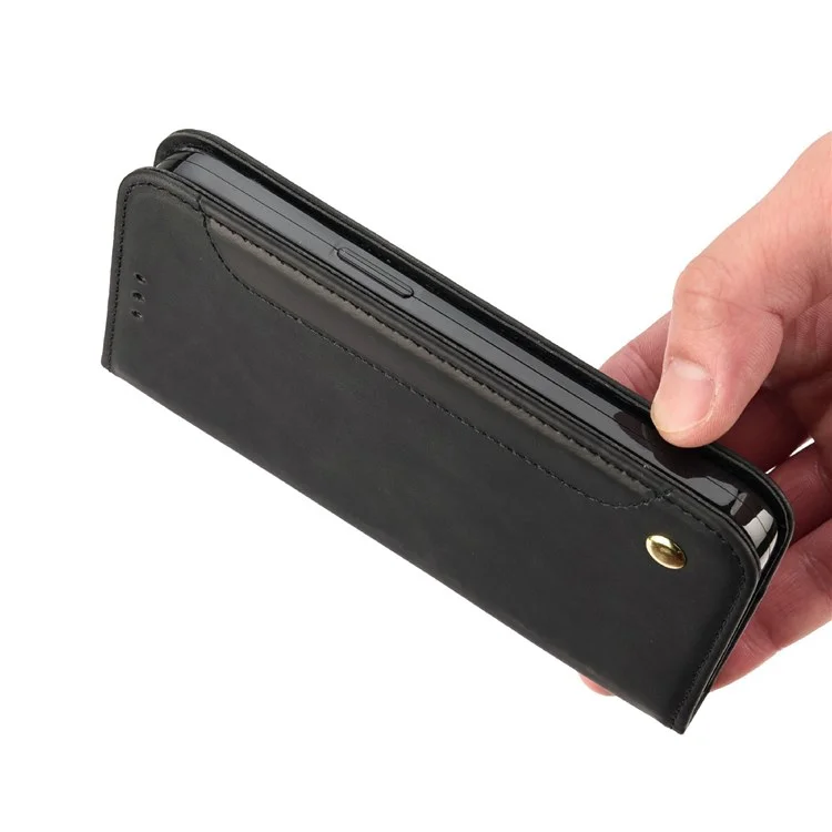 For Samsung Galaxy M23 5G/F23 5G Shockproof Phone Wallet Stand Cover Splicing Design PU Leather Anti-drop Case Shell - Black
