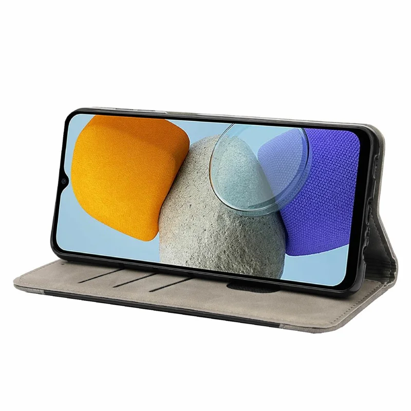 For Samsung Galaxy M23 5G/F23 5G Shockproof Phone Wallet Stand Cover Splicing Design PU Leather Anti-drop Case Shell - Grey