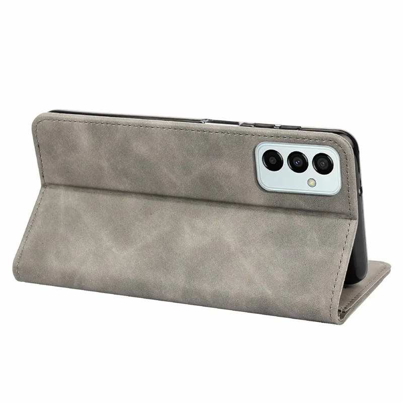 For Samsung Galaxy M23 5G/F23 5G Shockproof Phone Wallet Stand Cover Splicing Design PU Leather Anti-drop Case Shell - Grey