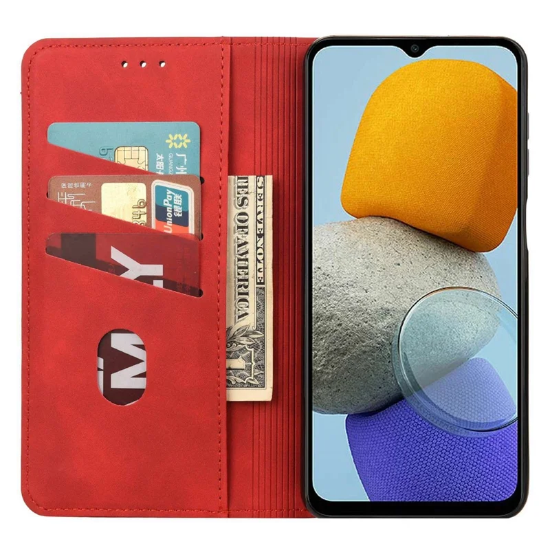 For Samsung Galaxy M23 5G/F23 5G Shockproof Phone Wallet Stand Cover Splicing Design PU Leather Anti-drop Case Shell - Red