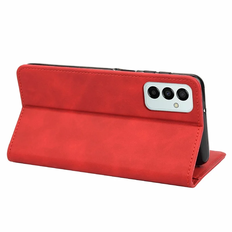 For Samsung Galaxy M23 5G/F23 5G Shockproof Phone Wallet Stand Cover Splicing Design PU Leather Anti-drop Case Shell - Red