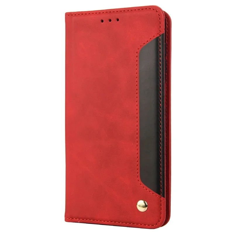 For Samsung Galaxy M23 5G/F23 5G Shockproof Phone Wallet Stand Cover Splicing Design PU Leather Anti-drop Case Shell - Red