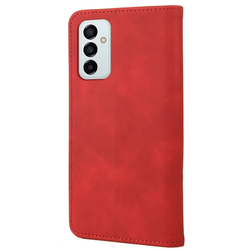 For Samsung Galaxy M23 5G/F23 5G Shockproof Phone Wallet Stand Cover Splicing Design PU Leather Anti-drop Case Shell - Red