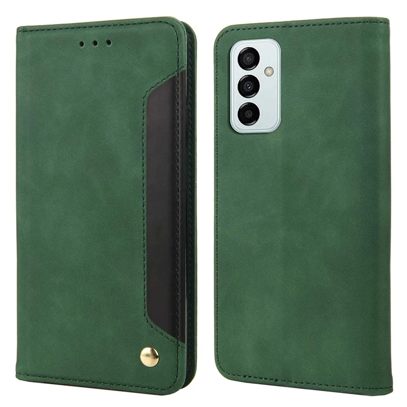 For Samsung Galaxy M23 5G/F23 5G Shockproof Phone Wallet Stand Cover Splicing Design PU Leather Anti-drop Case Shell - Green