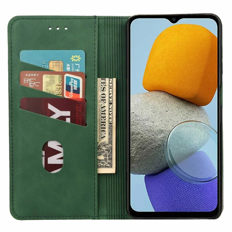 For Samsung Galaxy M23 5G/F23 5G Shockproof Phone Wallet Stand Cover Splicing Design PU Leather Anti-drop Case Shell - Green
