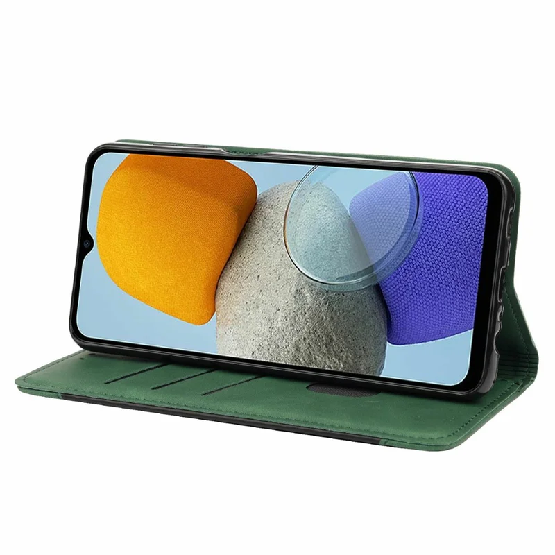 For Samsung Galaxy M23 5G/F23 5G Shockproof Phone Wallet Stand Cover Splicing Design PU Leather Anti-drop Case Shell - Green