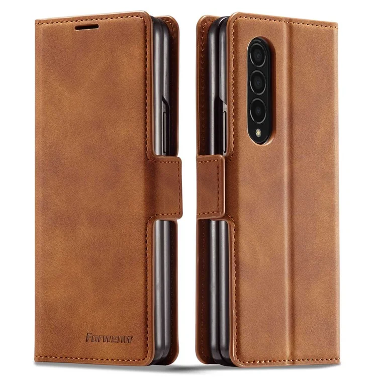 Forwenw Para Samsung Galaxy Z Fold3 5G Series de Fantasía Skin-touch PU Cuero Bien Protegido Puente Puil - Marrón