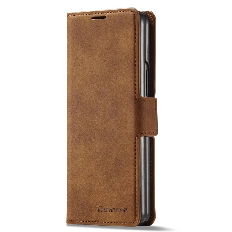 Forwenw Para Samsung Galaxy Z Fold3 5G Series de Fantasía Skin-touch PU Cuero Bien Protegido Puente Puil - Marrón