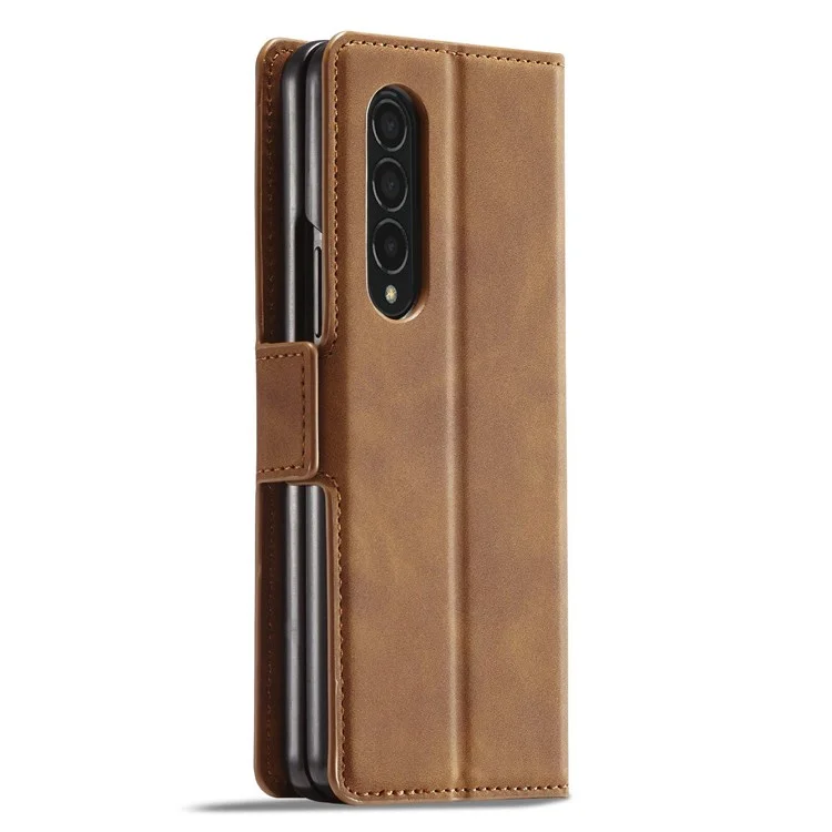 Forwenw Para Samsung Galaxy Z Fold3 5G Series de Fantasía Skin-touch PU Cuero Bien Protegido Puente Puil - Marrón