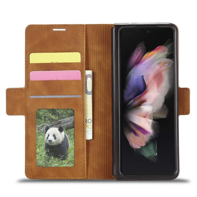 Forwenw Para Samsung Galaxy Z Fold3 5G Series de Fantasía Skin-touch PU Cuero Bien Protegido Puente Puil - Marrón
