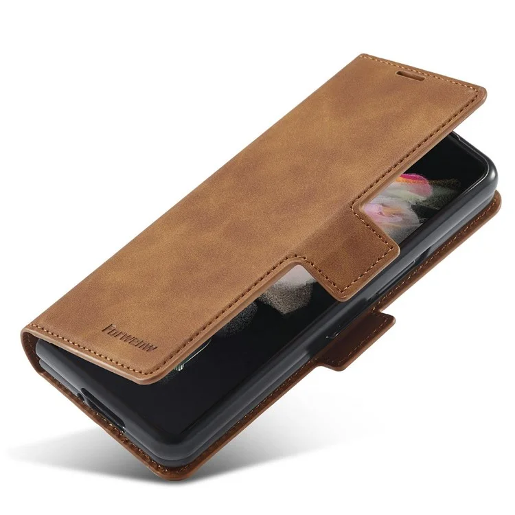 Forwenw Para Samsung Galaxy Z Fold3 5G Series de Fantasía Skin-touch PU Cuero Bien Protegido Puente Puil - Marrón