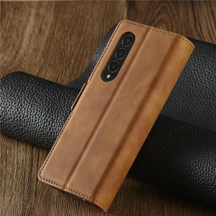 Forwenw Para Samsung Galaxy Z Fold3 5G Series de Fantasía Skin-touch PU Cuero Bien Protegido Puente Puil - Marrón