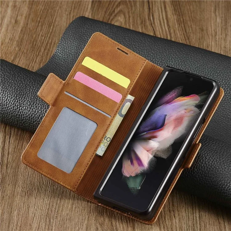 Forwenw Para Samsung Galaxy Z Fold3 5G Series de Fantasía Skin-touch PU Cuero Bien Protegido Puente Puil - Marrón
