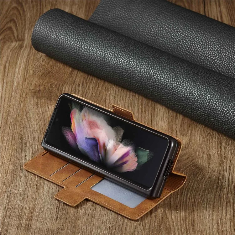 Forwenw Para Samsung Galaxy Z Fold3 5G Series de Fantasía Skin-touch PU Cuero Bien Protegido Puente Puil - Marrón