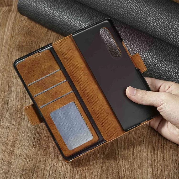 Forwenw Para Samsung Galaxy Z Fold3 5G Series de Fantasía Skin-touch PU Cuero Bien Protegido Puente Puil - Marrón
