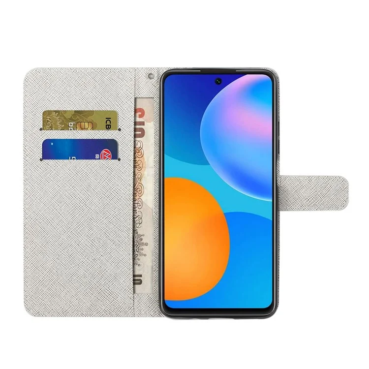 Für Samsung Galaxy M23 5G/F23 5G Cross Textur Muster Druckständer Leder -handy Hülle Brieftasche Flip Cover Mit Riemen - Blaue Blumen