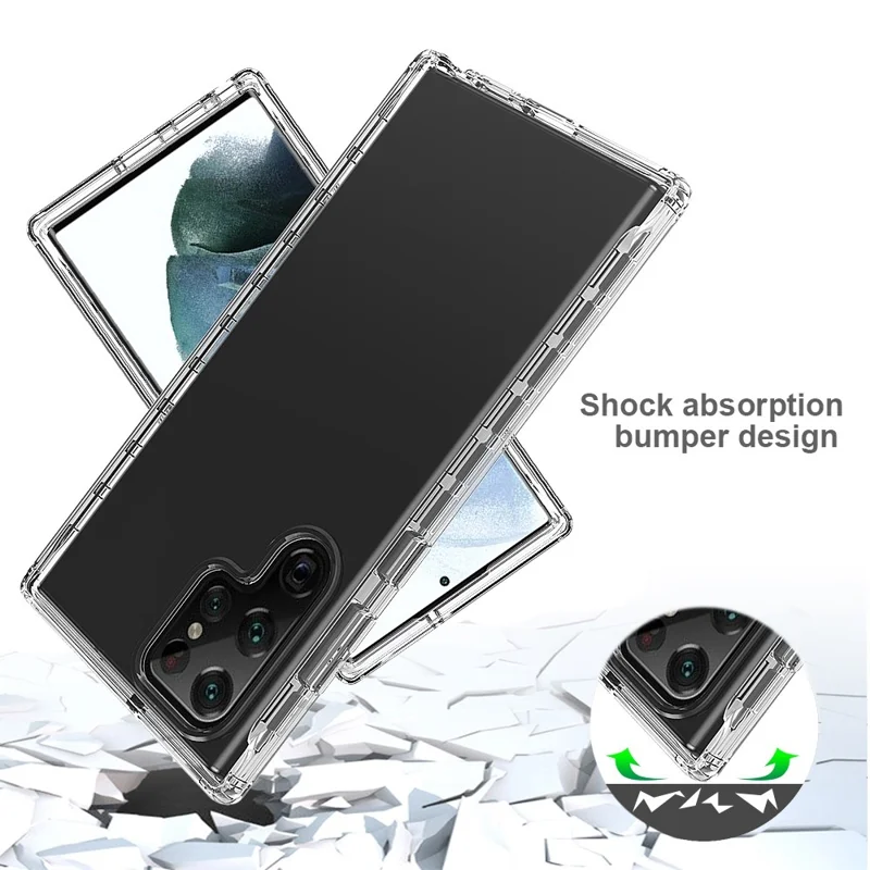Gradient Phone Case for Samsung Galaxy S22 Ultra 5G Full Protection Shockproof Cover 3-in-1 PC+TPU Hybrid Scratch Resistant Phone Case with PET Screen Protector - Black