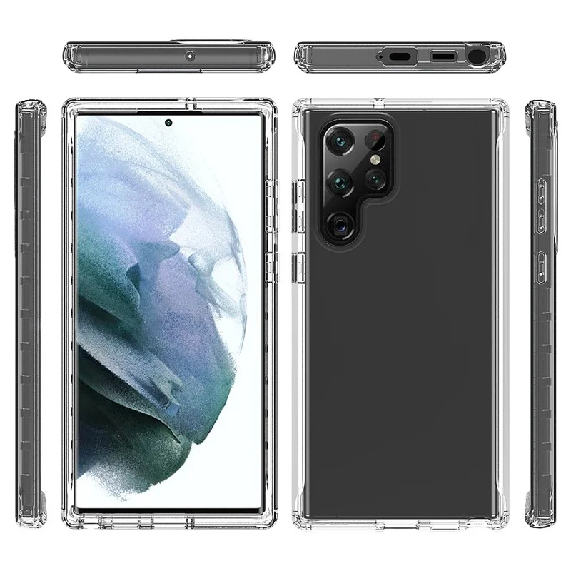 Gradient Phone Case for Samsung Galaxy S22 Ultra 5G Full Protection Shockproof Cover 3-in-1 PC+TPU Hybrid Scratch Resistant Phone Case with PET Screen Protector - Black
