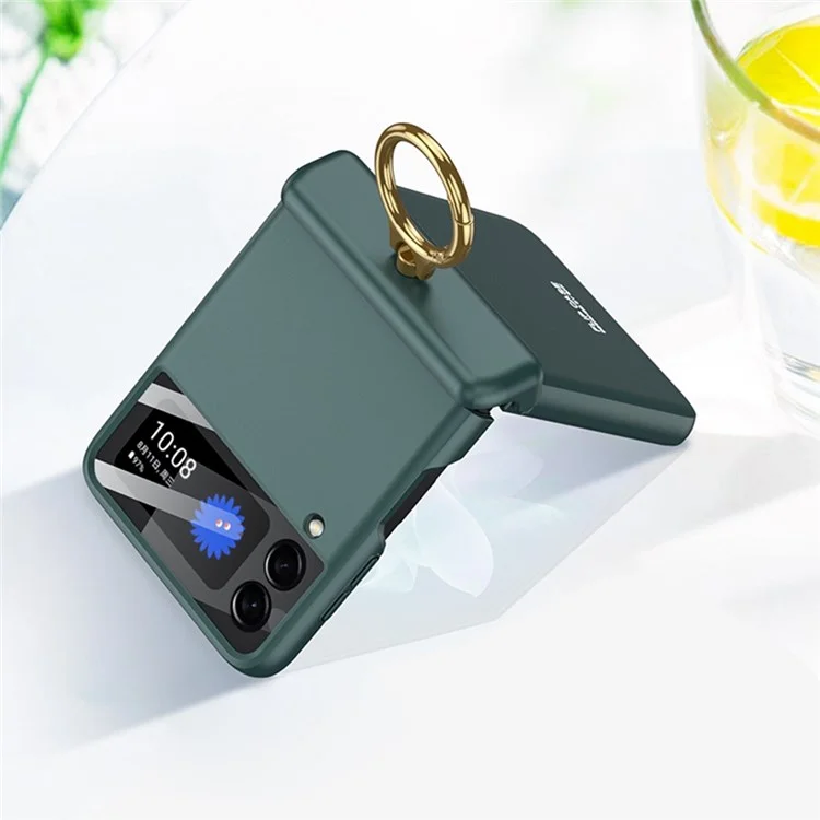 GKK Für Samsung Galaxy Z Flip3 5G Metallring-Halter Kickstand Handyhülle Magnetische Absorption Scharnier PC Klapphülle mit Kameraobjektiv-Film - Grün