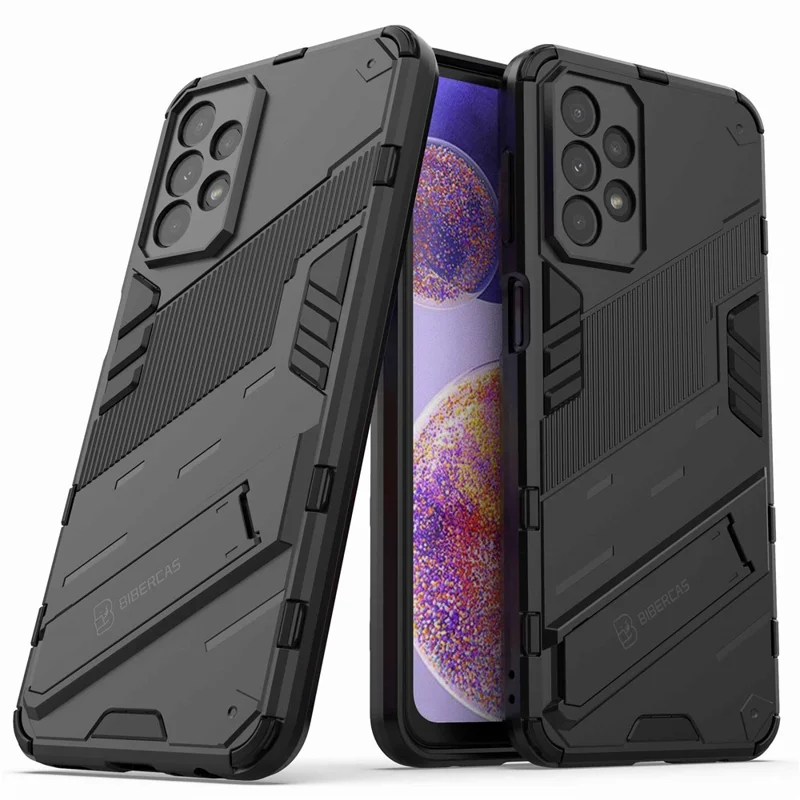 For Samsung Galaxy A23 5G (Global Version) / 4G Shockproof Armor Cover Hard PC Soft TPU Protective Phone Case with Kickstand - Black