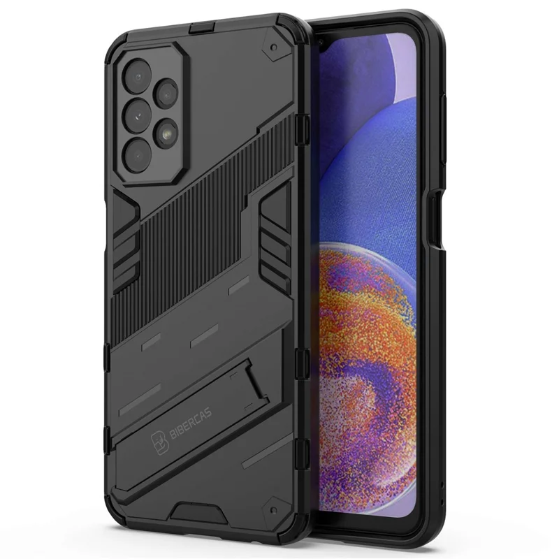 For Samsung Galaxy A23 5G (Global Version) / 4G Shockproof Armor Cover Hard PC Soft TPU Protective Phone Case with Kickstand - Black