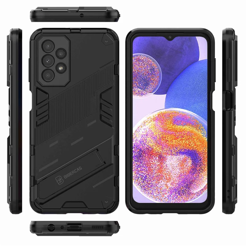 For Samsung Galaxy A23 5G (Global Version) / 4G Shockproof Armor Cover Hard PC Soft TPU Protective Phone Case with Kickstand - Black