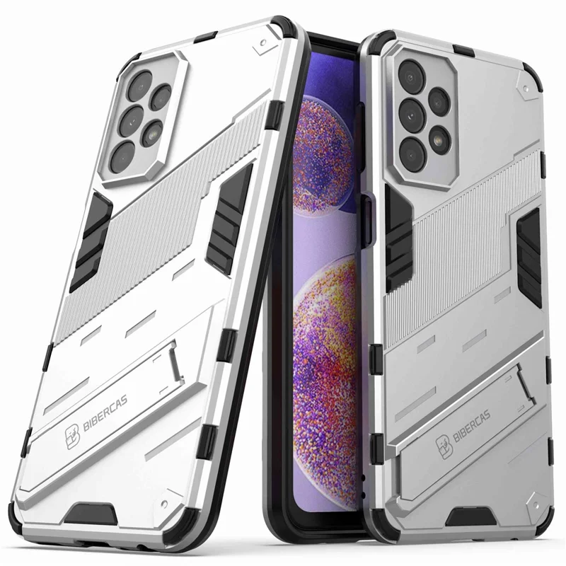 For Samsung Galaxy A23 5G (Global Version) / 4G Shockproof Armor Cover Hard PC Soft TPU Protective Phone Case with Kickstand - White