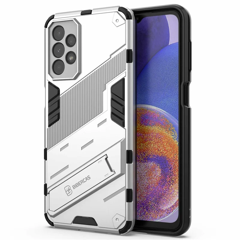 For Samsung Galaxy A23 5G (Global Version) / 4G Shockproof Armor Cover Hard PC Soft TPU Protective Phone Case with Kickstand - White