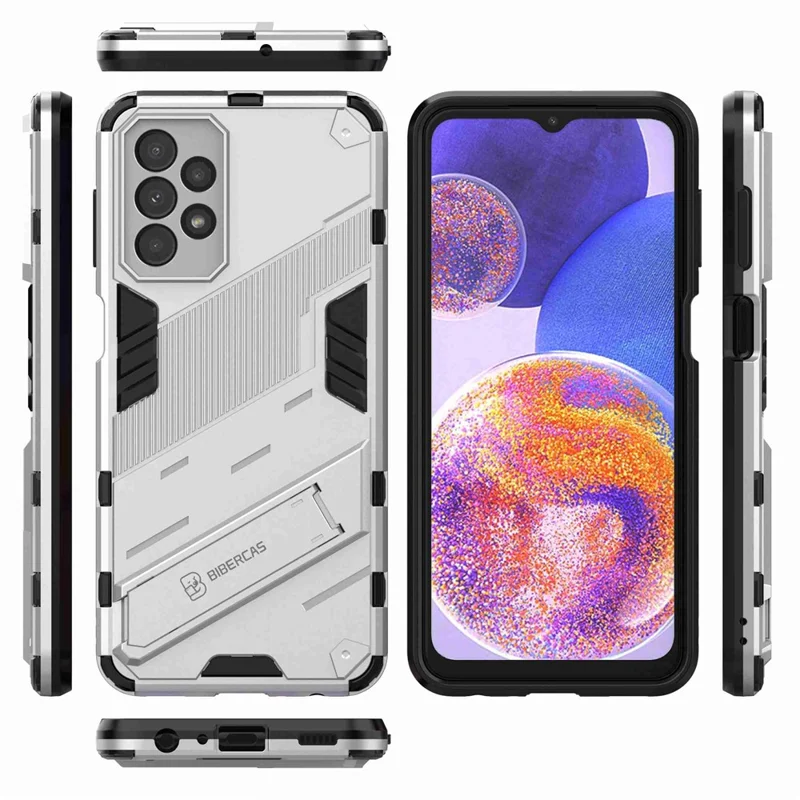 For Samsung Galaxy A23 5G (Global Version) / 4G Shockproof Armor Cover Hard PC Soft TPU Protective Phone Case with Kickstand - White