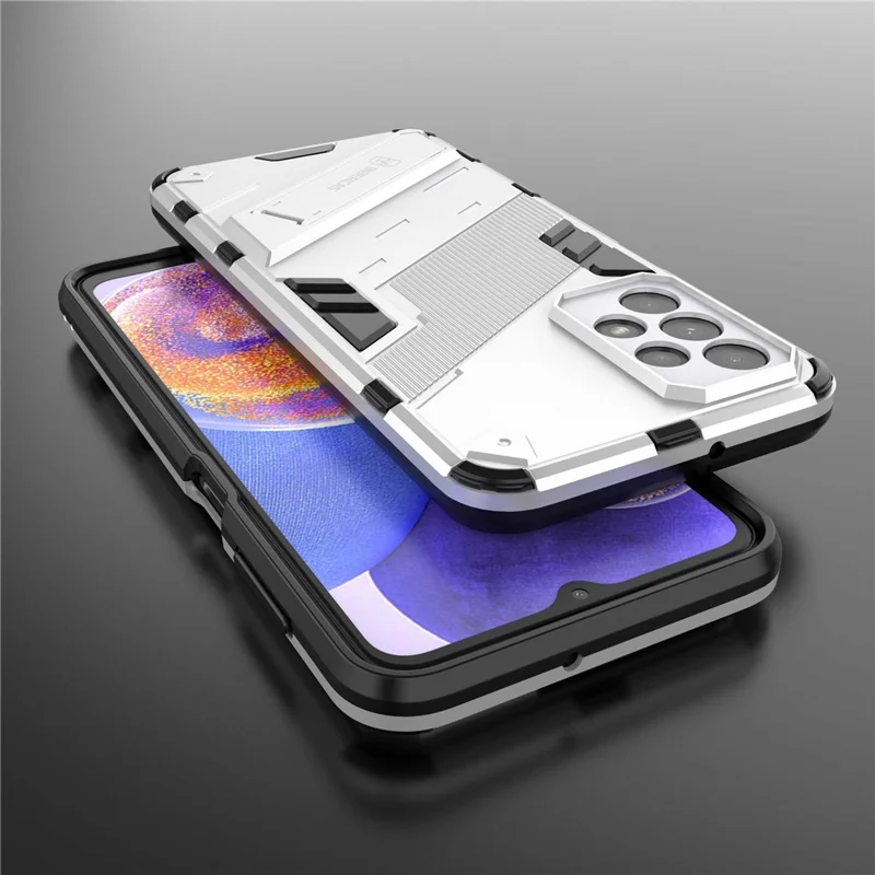 For Samsung Galaxy A23 5G (Global Version) / 4G Shockproof Armor Cover Hard PC Soft TPU Protective Phone Case with Kickstand - White