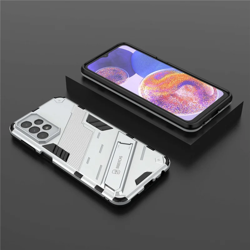For Samsung Galaxy A23 5G (Global Version) / 4G Shockproof Armor Cover Hard PC Soft TPU Protective Phone Case with Kickstand - White