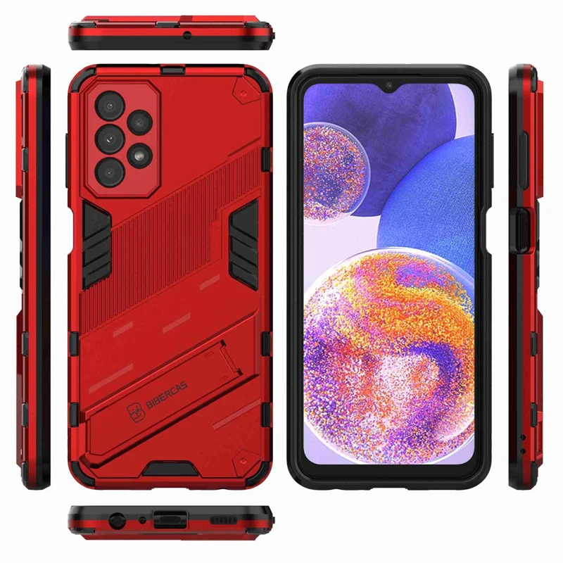 For Samsung Galaxy A23 5G (Global Version) / 4G Shockproof Armor Cover Hard PC Soft TPU Protective Phone Case with Kickstand - Red