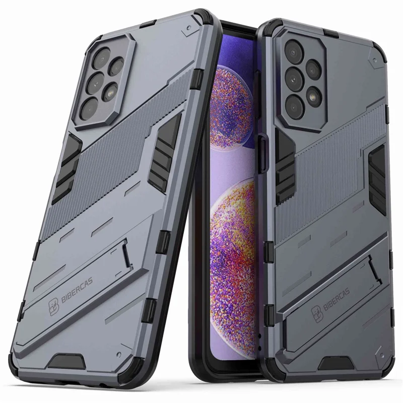 For Samsung Galaxy A23 5G (Global Version) / 4G Shockproof Armor Cover Hard PC Soft TPU Protective Phone Case with Kickstand - Grey