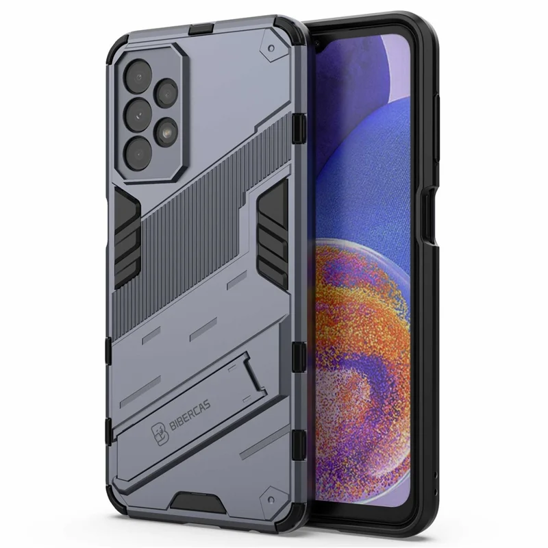 For Samsung Galaxy A23 5G (Global Version) / 4G Shockproof Armor Cover Hard PC Soft TPU Protective Phone Case with Kickstand - Grey