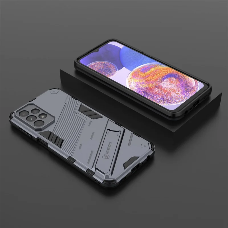 For Samsung Galaxy A23 5G (Global Version) / 4G Shockproof Armor Cover Hard PC Soft TPU Protective Phone Case with Kickstand - Grey
