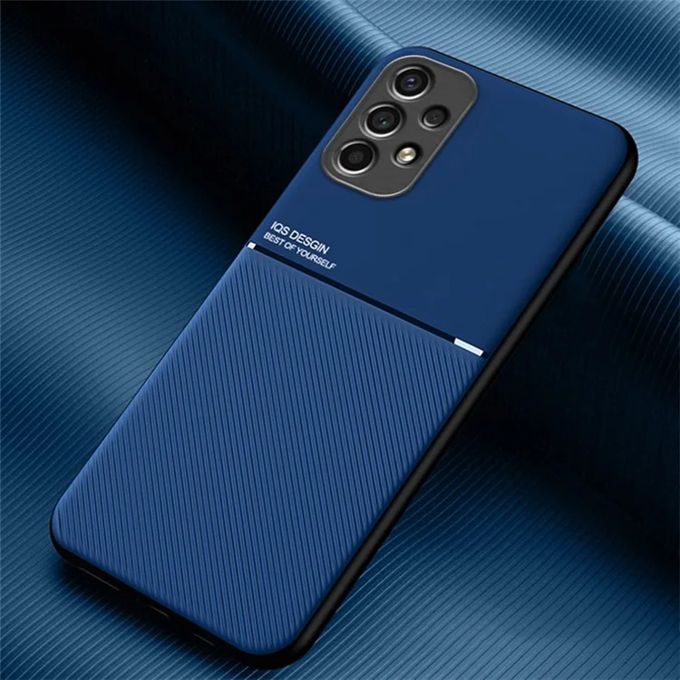 Pour Samsung Galaxy A13 4G Imprinted PU Leather Phone Case TPU Back Cover avec plaque métallique intégrée - Bleu