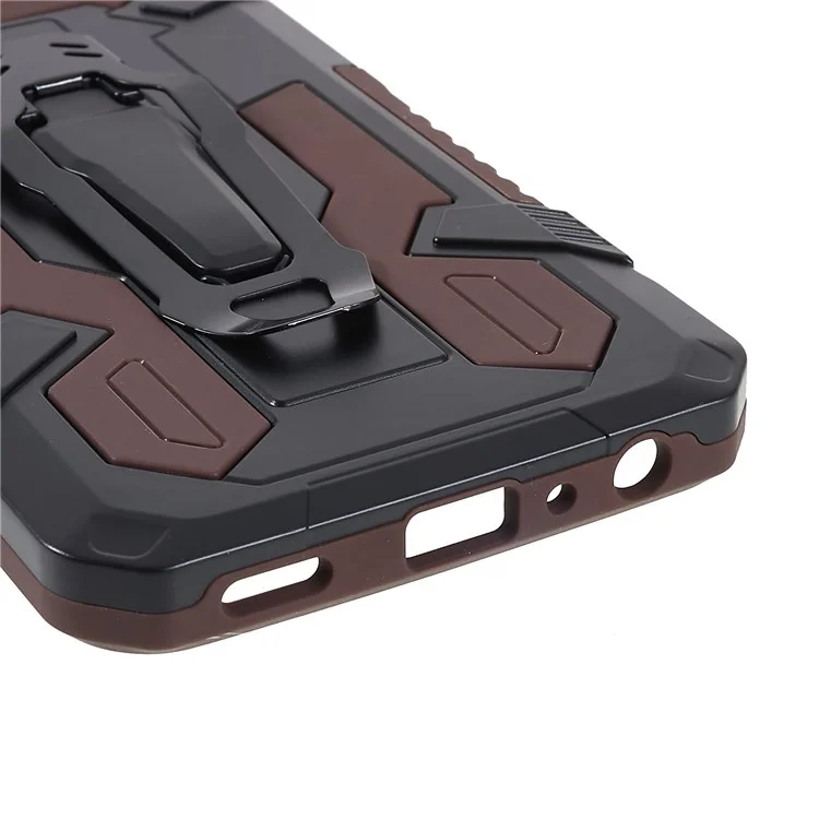 MechWarrior Project for Samsung Galaxy A03 Core Shockproof Anti-scratch Built-in Metal Sheet Hybrid Hard PC Soft TPU Case with Back Clip Kickstand - Coffee