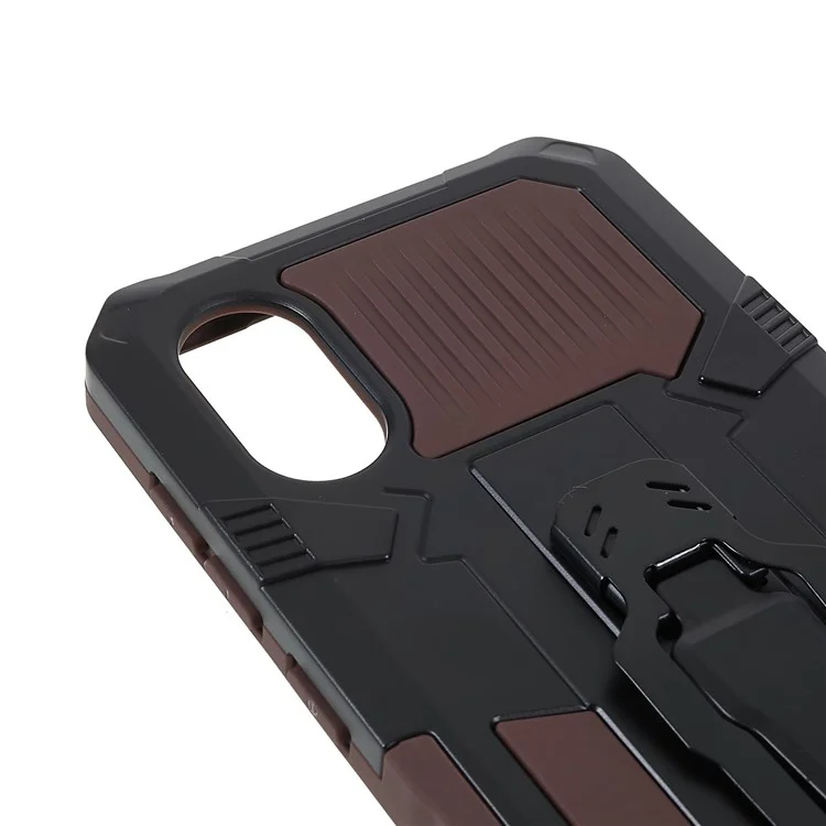 MechWarrior Project for Samsung Galaxy A03 Core Shockproof Anti-scratch Built-in Metal Sheet Hybrid Hard PC Soft TPU Case with Back Clip Kickstand - Coffee