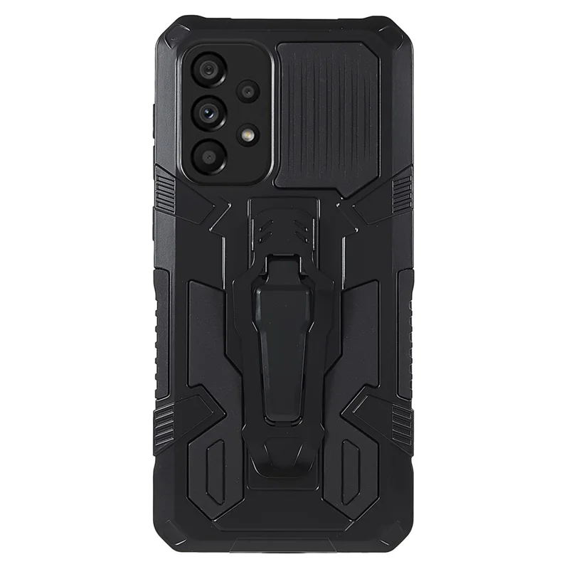 MechWarrior Project for Samsung Galaxy A53 5G Built-in Metal Sheet Hybrid Hard PC Soft TPU Anti-scratch Case with Back Clip Kickstand - Black