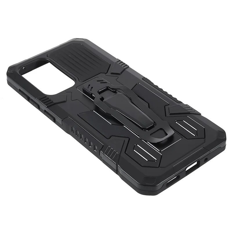 MechWarrior Project for Samsung Galaxy A53 5G Built-in Metal Sheet Hybrid Hard PC Soft TPU Anti-scratch Case with Back Clip Kickstand - Black