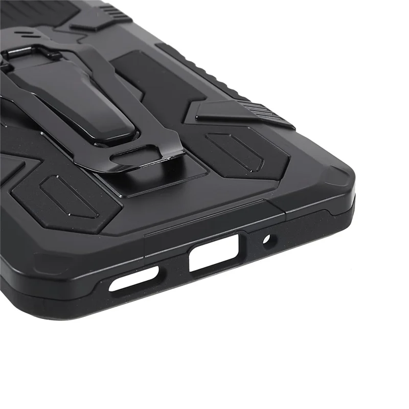 MechWarrior Project for Samsung Galaxy A53 5G Built-in Metal Sheet Hybrid Hard PC Soft TPU Anti-scratch Case with Back Clip Kickstand - Black