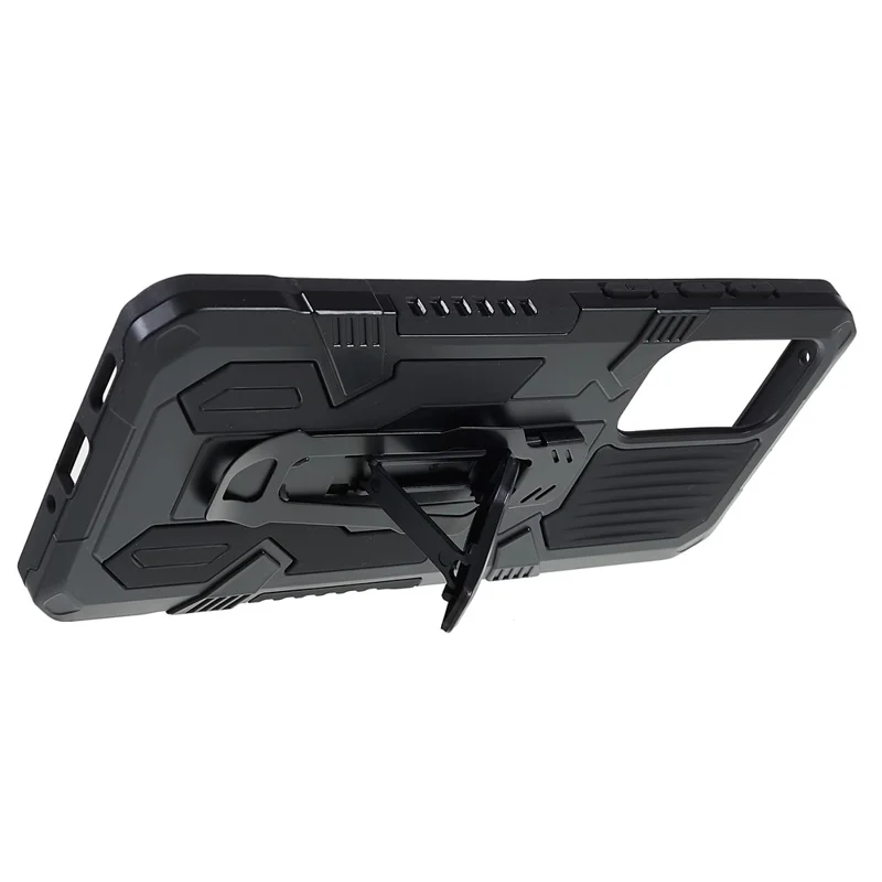 MechWarrior Project for Samsung Galaxy A53 5G Built-in Metal Sheet Hybrid Hard PC Soft TPU Anti-scratch Case with Back Clip Kickstand - Black