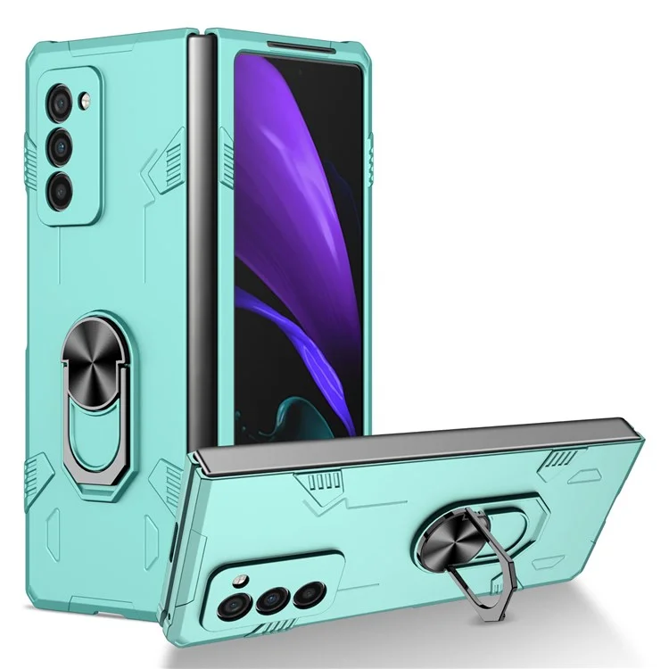 Pour Samsung Galaxy Z Fold2 5G Rotation Metal Ring Kickstand pc + Tpu Téléphone Couvercle de Pliage Résistant Aux Rayures - Bébé Bleu