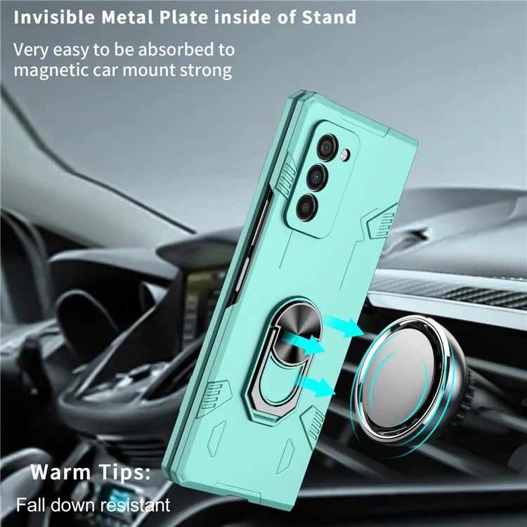 Pour Samsung Galaxy Z Fold2 5G Rotation Metal Ring Kickstand pc + Tpu Téléphone Couvercle de Pliage Résistant Aux Rayures - Bébé Bleu